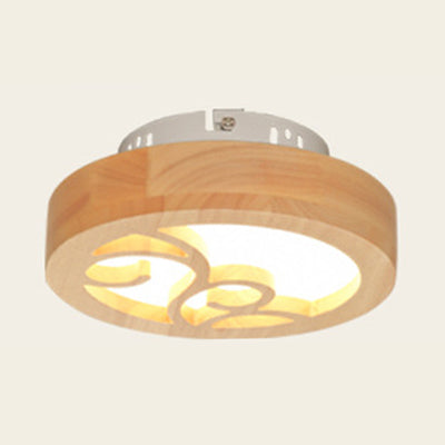 Drum Shape LED Flush Ceiling Light Japanese Style Wooden Ceiling Lamp in Beige for Hallway Porch Wood C Clearhalo 'Ceiling Lights' 'Close To Ceiling Lights' 'Close to ceiling' 'Semi-flushmount' Lighting' 72765