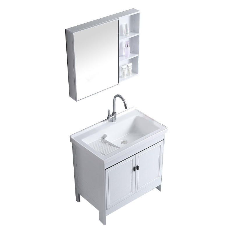 Rectangular White Vanity Freestanding Mirror Metal Frame Vanity with Soft Close Doors Vanity & Faucet & Mirror Cabinet Clearhalo 'Bathroom Remodel & Bathroom Fixtures' 'Bathroom Vanities' 'bathroom_vanities' 'Home Improvement' 'home_improvement' 'home_improvement_bathroom_vanities' 7276584