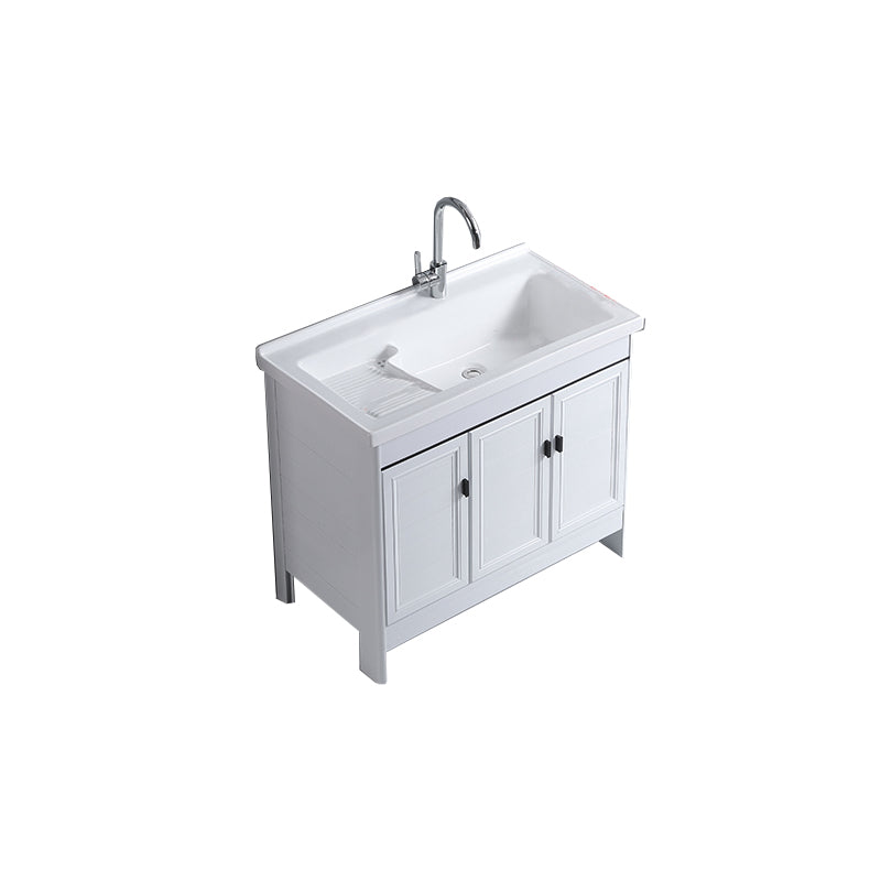 Rectangular White Vanity Freestanding Mirror Metal Frame Vanity with Soft Close Doors Vanity & Faucet Clearhalo 'Bathroom Remodel & Bathroom Fixtures' 'Bathroom Vanities' 'bathroom_vanities' 'Home Improvement' 'home_improvement' 'home_improvement_bathroom_vanities' 7276589