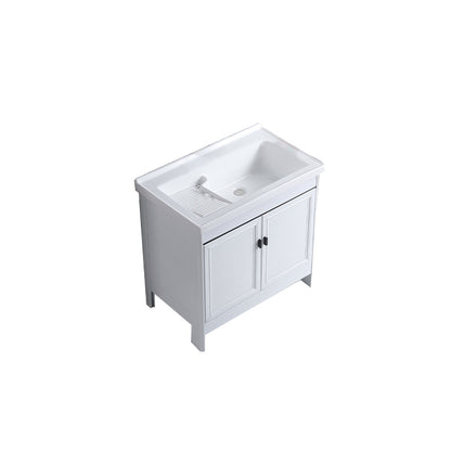 Rectangular White Vanity Freestanding Mirror Metal Frame Vanity with Soft Close Doors Bathroom Vanity Clearhalo 'Bathroom Remodel & Bathroom Fixtures' 'Bathroom Vanities' 'bathroom_vanities' 'Home Improvement' 'home_improvement' 'home_improvement_bathroom_vanities' 7276591