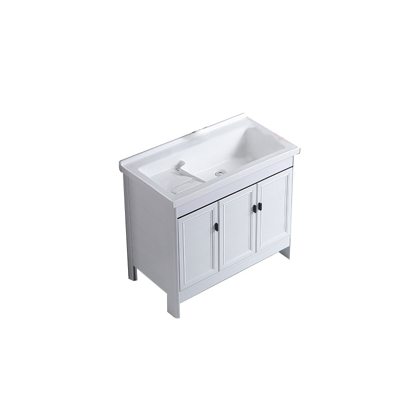 Rectangular White Vanity Freestanding Mirror Metal Frame Vanity with Soft Close Doors Bathroom Vanity Clearhalo 'Bathroom Remodel & Bathroom Fixtures' 'Bathroom Vanities' 'bathroom_vanities' 'Home Improvement' 'home_improvement' 'home_improvement_bathroom_vanities' 7276593