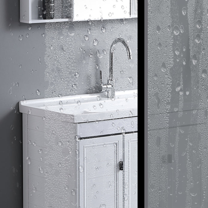 Rectangular White Vanity Freestanding Mirror Metal Frame Vanity with Soft Close Doors Clearhalo 'Bathroom Remodel & Bathroom Fixtures' 'Bathroom Vanities' 'bathroom_vanities' 'Home Improvement' 'home_improvement' 'home_improvement_bathroom_vanities' 7276596