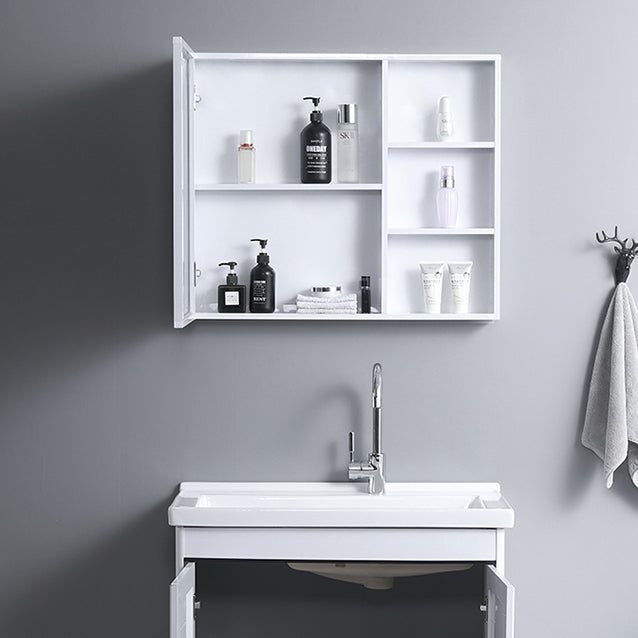 Rectangular White Vanity Freestanding Mirror Metal Frame Vanity with Soft Close Doors Clearhalo 'Bathroom Remodel & Bathroom Fixtures' 'Bathroom Vanities' 'bathroom_vanities' 'Home Improvement' 'home_improvement' 'home_improvement_bathroom_vanities' 7276597