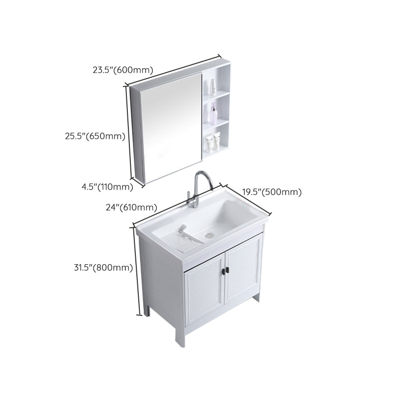 Rectangular White Vanity Freestanding Mirror Metal Frame Vanity with Soft Close Doors Clearhalo 'Bathroom Remodel & Bathroom Fixtures' 'Bathroom Vanities' 'bathroom_vanities' 'Home Improvement' 'home_improvement' 'home_improvement_bathroom_vanities' 7276608