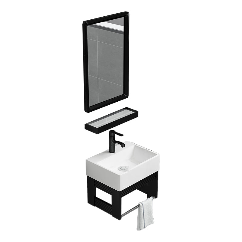 Black Bath Vanity Rectangular Single Sink Wall Mounted Metal Frame Bathroom Vanity Vanity & Faucet & Mirrors 13"L x 11"W x 11"H Shelf Not Included Clearhalo 'Bathroom Remodel & Bathroom Fixtures' 'Bathroom Vanities' 'bathroom_vanities' 'Home Improvement' 'home_improvement' 'home_improvement_bathroom_vanities' 7276657