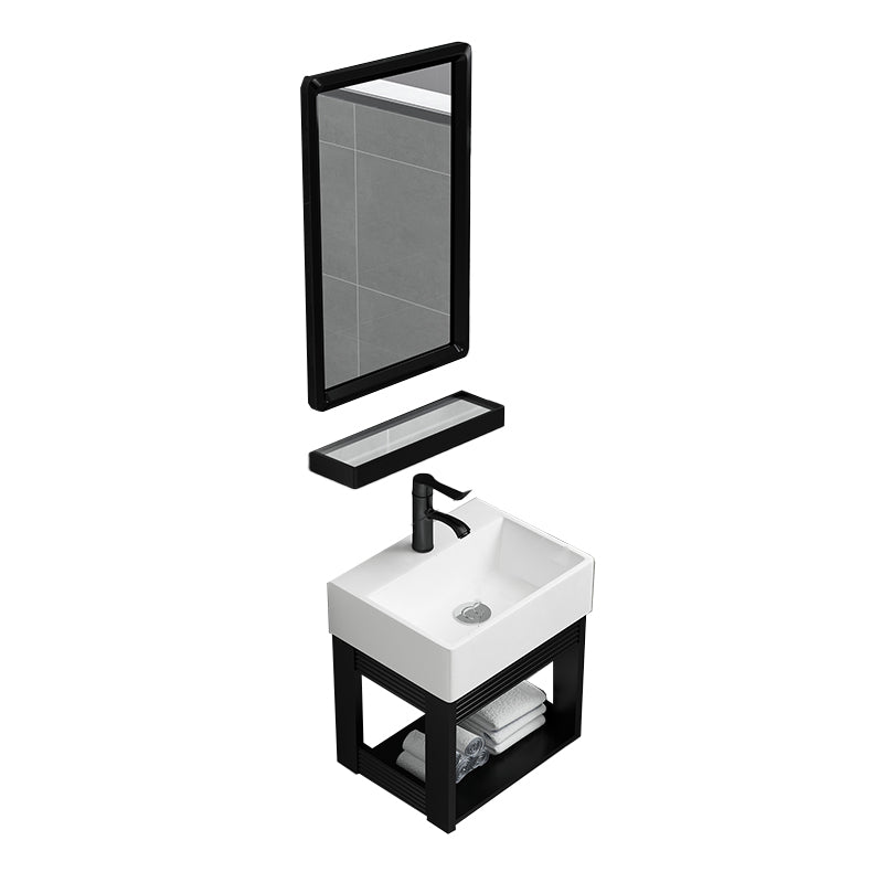 Black Bath Vanity Rectangular Single Sink Wall Mounted Metal Frame Bathroom Vanity Vanity & Faucet & Mirrors 13"L x 11"W x 11"H 1 Clearhalo 'Bathroom Remodel & Bathroom Fixtures' 'Bathroom Vanities' 'bathroom_vanities' 'Home Improvement' 'home_improvement' 'home_improvement_bathroom_vanities' 7276665