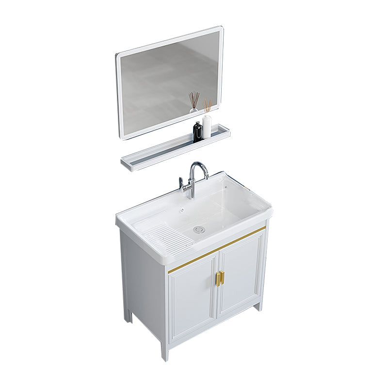 Freestanding Vanity Single Sink Metal Frame Rectangular White Mirror Vanity with Doors Vanity & Faucet & Mirrors Clearhalo 'Bathroom Remodel & Bathroom Fixtures' 'Bathroom Vanities' 'bathroom_vanities' 'Home Improvement' 'home_improvement' 'home_improvement_bathroom_vanities' 7276716