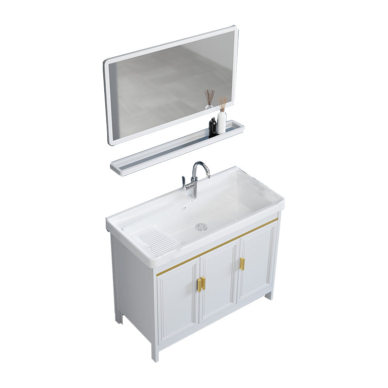 Freestanding Vanity Single Sink Metal Frame Rectangular White Mirror Vanity with Doors Vanity & Faucet & Mirrors Clearhalo 'Bathroom Remodel & Bathroom Fixtures' 'Bathroom Vanities' 'bathroom_vanities' 'Home Improvement' 'home_improvement' 'home_improvement_bathroom_vanities' 7276718