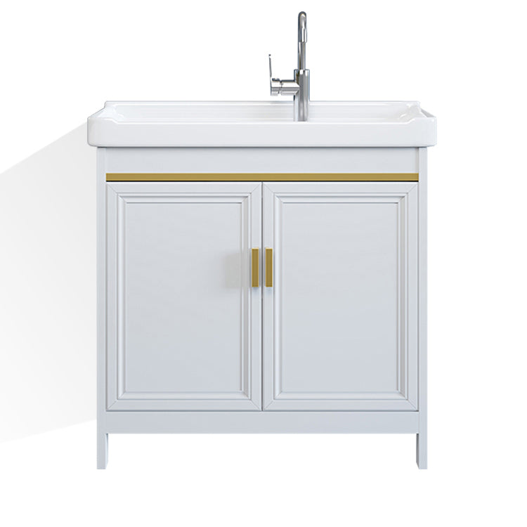 Freestanding Vanity Single Sink Metal Frame Rectangular White Mirror Vanity with Doors Clearhalo 'Bathroom Remodel & Bathroom Fixtures' 'Bathroom Vanities' 'bathroom_vanities' 'Home Improvement' 'home_improvement' 'home_improvement_bathroom_vanities' 7276724