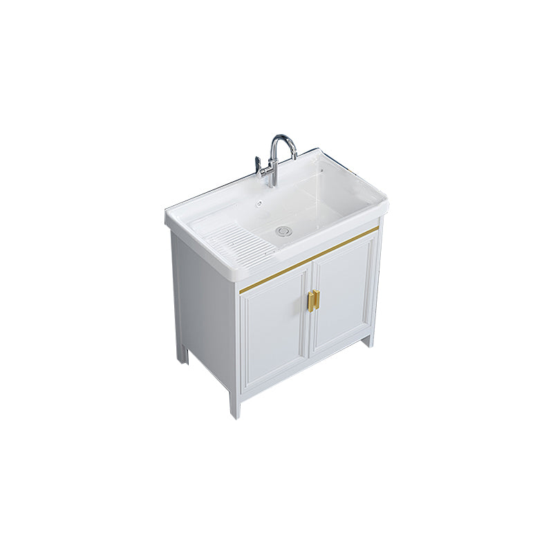 Freestanding Vanity Single Sink Metal Frame Rectangular White Mirror Vanity with Doors Vanity & Faucet Clearhalo 'Bathroom Remodel & Bathroom Fixtures' 'Bathroom Vanities' 'bathroom_vanities' 'Home Improvement' 'home_improvement' 'home_improvement_bathroom_vanities' 7276727