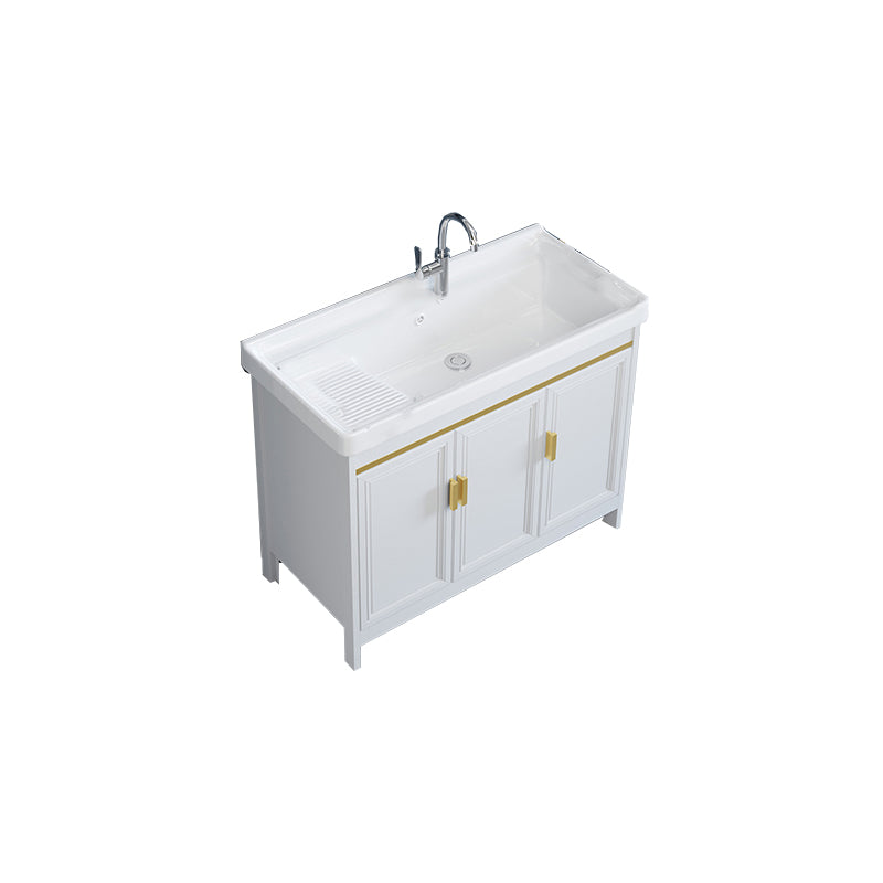 Freestanding Vanity Single Sink Metal Frame Rectangular White Mirror Vanity with Doors Vanity & Faucet Clearhalo 'Bathroom Remodel & Bathroom Fixtures' 'Bathroom Vanities' 'bathroom_vanities' 'Home Improvement' 'home_improvement' 'home_improvement_bathroom_vanities' 7276728