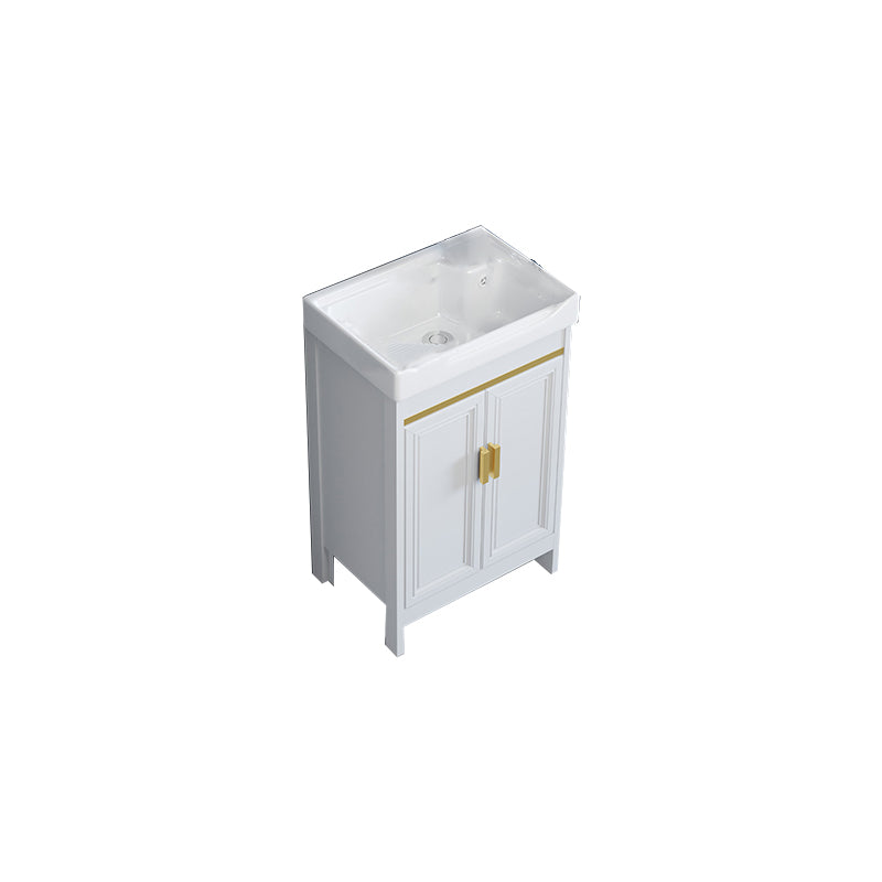Freestanding Vanity Single Sink Metal Frame Rectangular White Mirror Vanity with Doors Bathroom Vanity 20"L x 14"W x 32"H Clearhalo 'Bathroom Remodel & Bathroom Fixtures' 'Bathroom Vanities' 'bathroom_vanities' 'Home Improvement' 'home_improvement' 'home_improvement_bathroom_vanities' 7276729