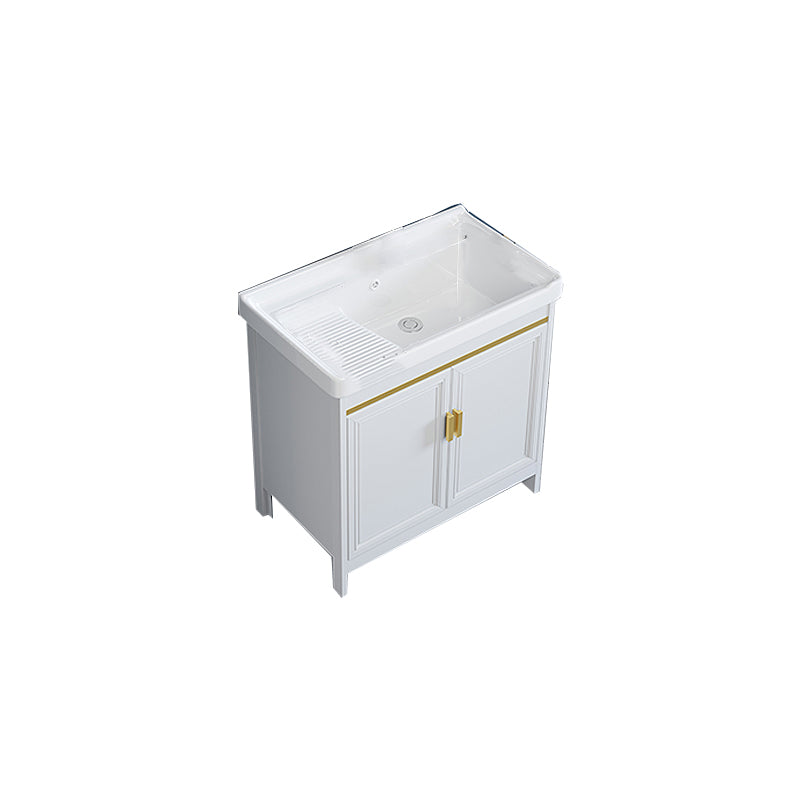 Freestanding Vanity Single Sink Metal Frame Rectangular White Mirror Vanity with Doors Bathroom Vanity Clearhalo 'Bathroom Remodel & Bathroom Fixtures' 'Bathroom Vanities' 'bathroom_vanities' 'Home Improvement' 'home_improvement' 'home_improvement_bathroom_vanities' 7276730