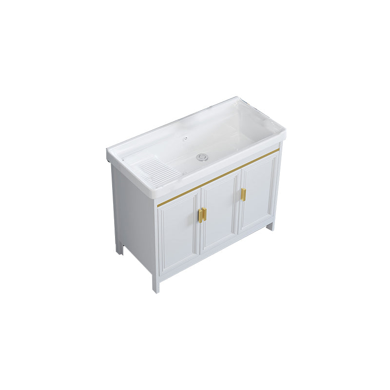 Freestanding Vanity Single Sink Metal Frame Rectangular White Mirror Vanity with Doors Bathroom Vanity Clearhalo 'Bathroom Remodel & Bathroom Fixtures' 'Bathroom Vanities' 'bathroom_vanities' 'Home Improvement' 'home_improvement' 'home_improvement_bathroom_vanities' 7276731