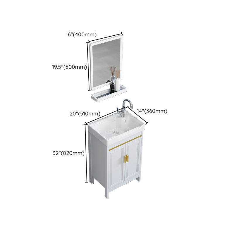 Freestanding Vanity Single Sink Metal Frame Rectangular White Mirror Vanity with Doors Clearhalo 'Bathroom Remodel & Bathroom Fixtures' 'Bathroom Vanities' 'bathroom_vanities' 'Home Improvement' 'home_improvement' 'home_improvement_bathroom_vanities' 7276744