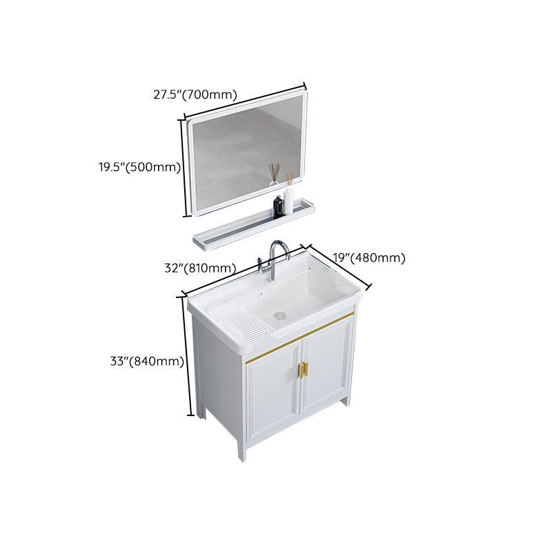 Freestanding Vanity Single Sink Metal Frame Rectangular White Mirror Vanity with Doors Clearhalo 'Bathroom Remodel & Bathroom Fixtures' 'Bathroom Vanities' 'bathroom_vanities' 'Home Improvement' 'home_improvement' 'home_improvement_bathroom_vanities' 7276747