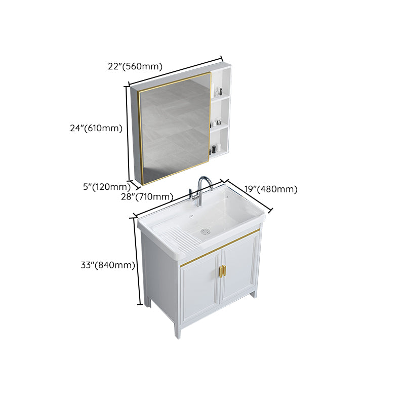 Freestanding Vanity Single Sink Metal Frame Rectangular White Mirror Vanity with Doors Clearhalo 'Bathroom Remodel & Bathroom Fixtures' 'Bathroom Vanities' 'bathroom_vanities' 'Home Improvement' 'home_improvement' 'home_improvement_bathroom_vanities' 7276752
