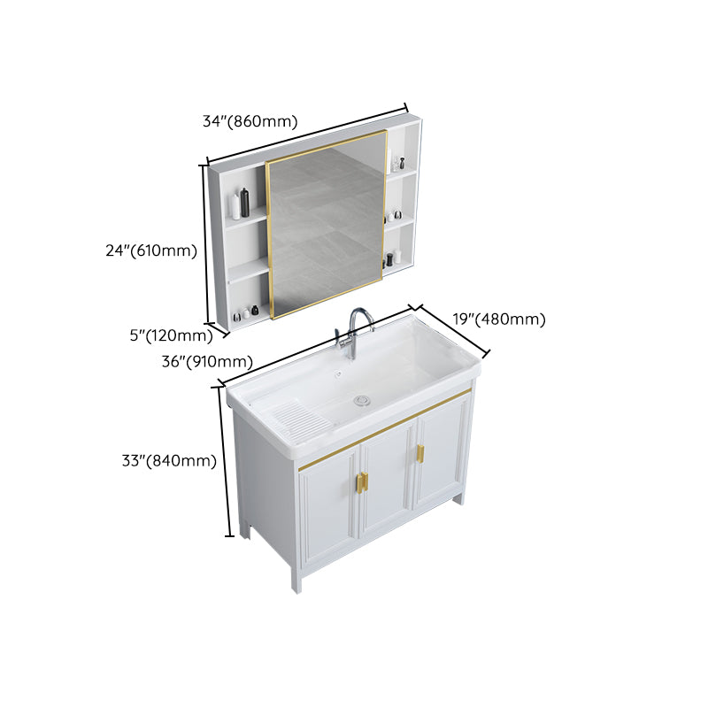 Freestanding Vanity Single Sink Metal Frame Rectangular White Mirror Vanity with Doors Clearhalo 'Bathroom Remodel & Bathroom Fixtures' 'Bathroom Vanities' 'bathroom_vanities' 'Home Improvement' 'home_improvement' 'home_improvement_bathroom_vanities' 7276754