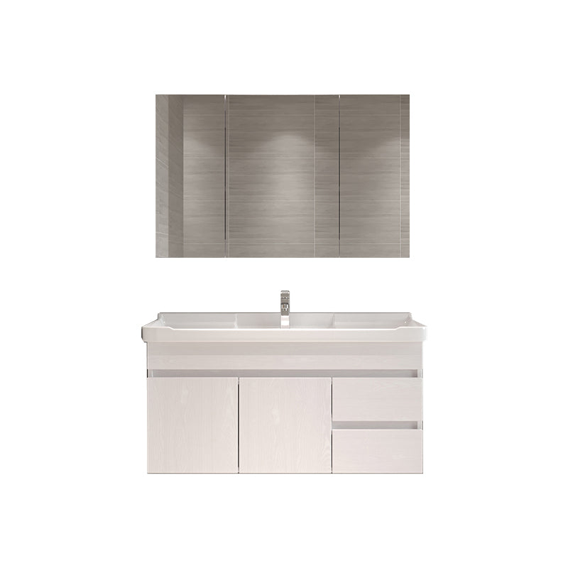 Wall Mounted Vanity White Wood Frame Rectangular 2 Doors Single Sink Vanity with Mirror Vanity & Faucet & Mirror Cabinet Towel Bar Not Included Clearhalo 'Bathroom Remodel & Bathroom Fixtures' 'Bathroom Vanities' 'bathroom_vanities' 'Home Improvement' 'home_improvement' 'home_improvement_bathroom_vanities' 7276758