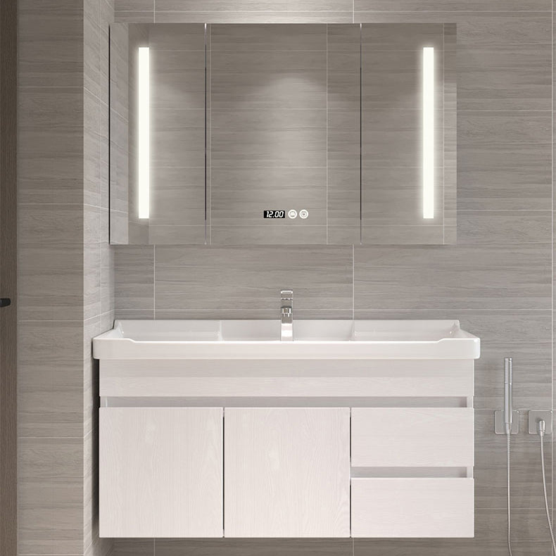 Wall Mounted Vanity White Wood Frame Rectangular 2 Doors Single Sink Vanity with Mirror Clearhalo 'Bathroom Remodel & Bathroom Fixtures' 'Bathroom Vanities' 'bathroom_vanities' 'Home Improvement' 'home_improvement' 'home_improvement_bathroom_vanities' 7276760