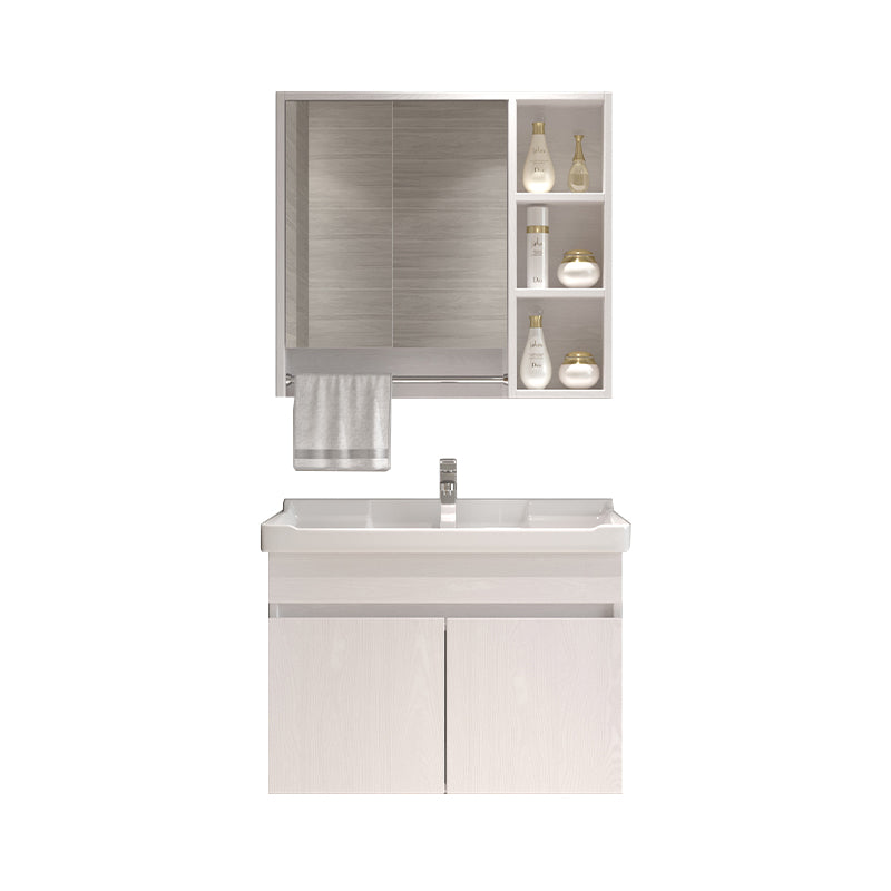 Wall Mounted Vanity White Wood Frame Rectangular 2 Doors Single Sink Vanity with Mirror Vanity & Faucet & Mirror Cabinet Towel Bar Included Clearhalo 'Bathroom Remodel & Bathroom Fixtures' 'Bathroom Vanities' 'bathroom_vanities' 'Home Improvement' 'home_improvement' 'home_improvement_bathroom_vanities' 7276761