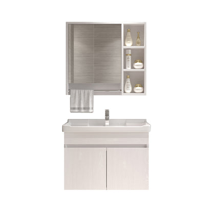 Wall Mounted Vanity White Wood Frame Rectangular 2 Doors Single Sink Vanity with Mirror Vanity & Faucet & Mirror Cabinet Towel Bar Included Clearhalo 'Bathroom Remodel & Bathroom Fixtures' 'Bathroom Vanities' 'bathroom_vanities' 'Home Improvement' 'home_improvement' 'home_improvement_bathroom_vanities' 7276761