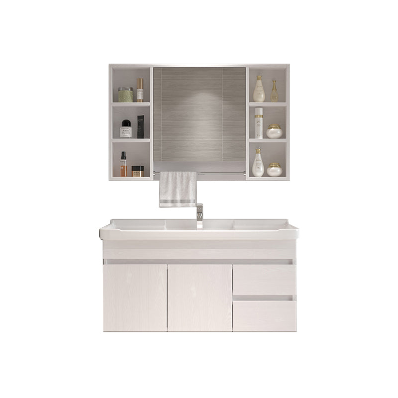 Wall Mounted Vanity White Wood Frame Rectangular 2 Doors Single Sink Vanity with Mirror Vanity & Faucet & Mirror Cabinet 39.8"L x 18.5"W x 18.9"H Towel Bar Included Clearhalo 'Bathroom Remodel & Bathroom Fixtures' 'Bathroom Vanities' 'bathroom_vanities' 'Home Improvement' 'home_improvement' 'home_improvement_bathroom_vanities' 7276764