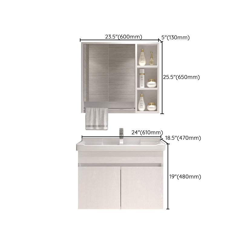 Wall Mounted Vanity White Wood Frame Rectangular 2 Doors Single Sink Vanity with Mirror Clearhalo 'Bathroom Remodel & Bathroom Fixtures' 'Bathroom Vanities' 'bathroom_vanities' 'Home Improvement' 'home_improvement' 'home_improvement_bathroom_vanities' 7276773