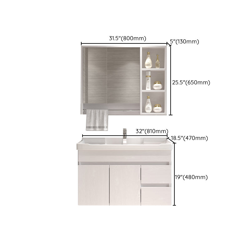 Wall Mounted Vanity White Wood Frame Rectangular 2 Doors Single Sink Vanity with Mirror Clearhalo 'Bathroom Remodel & Bathroom Fixtures' 'Bathroom Vanities' 'bathroom_vanities' 'Home Improvement' 'home_improvement' 'home_improvement_bathroom_vanities' 7276775
