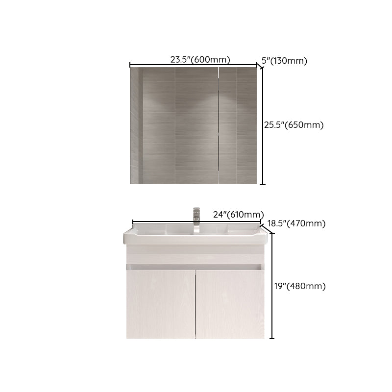 Wall Mounted Vanity White Wood Frame Rectangular 2 Doors Single Sink Vanity with Mirror Clearhalo 'Bathroom Remodel & Bathroom Fixtures' 'Bathroom Vanities' 'bathroom_vanities' 'Home Improvement' 'home_improvement' 'home_improvement_bathroom_vanities' 7276778