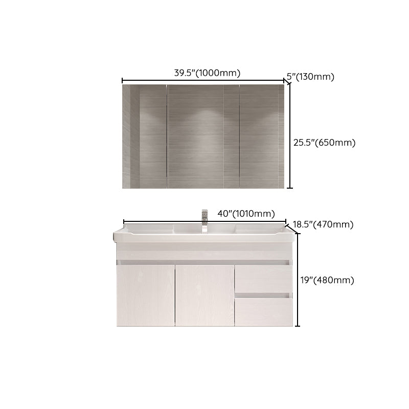 Wall Mounted Vanity White Wood Frame Rectangular 2 Doors Single Sink Vanity with Mirror Clearhalo 'Bathroom Remodel & Bathroom Fixtures' 'Bathroom Vanities' 'bathroom_vanities' 'Home Improvement' 'home_improvement' 'home_improvement_bathroom_vanities' 7276782