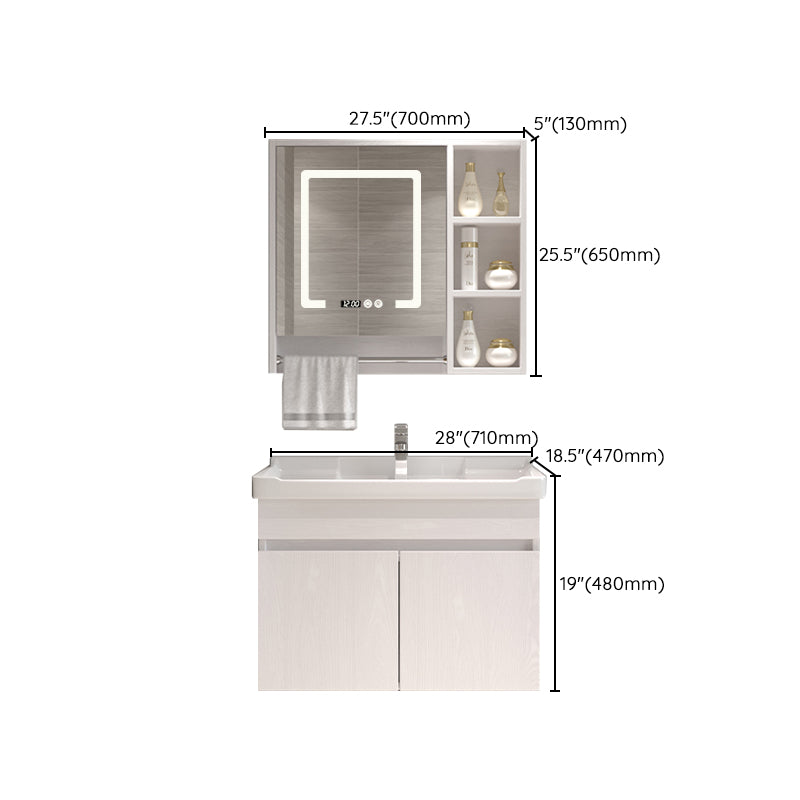 Wall Mounted Vanity White Wood Frame Rectangular 2 Doors Single Sink Vanity with Mirror Clearhalo 'Bathroom Remodel & Bathroom Fixtures' 'Bathroom Vanities' 'bathroom_vanities' 'Home Improvement' 'home_improvement' 'home_improvement_bathroom_vanities' 7276784