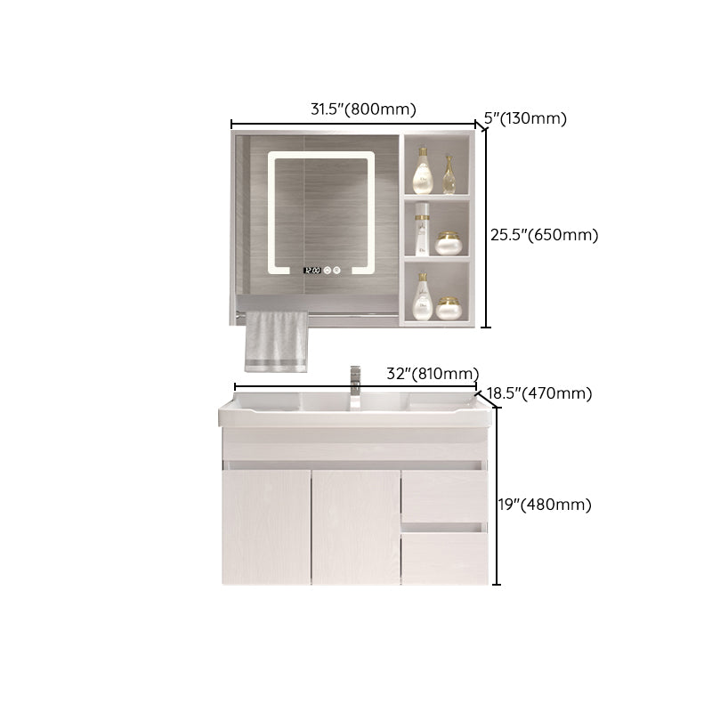 Wall Mounted Vanity White Wood Frame Rectangular 2 Doors Single Sink Vanity with Mirror Clearhalo 'Bathroom Remodel & Bathroom Fixtures' 'Bathroom Vanities' 'bathroom_vanities' 'Home Improvement' 'home_improvement' 'home_improvement_bathroom_vanities' 7276785