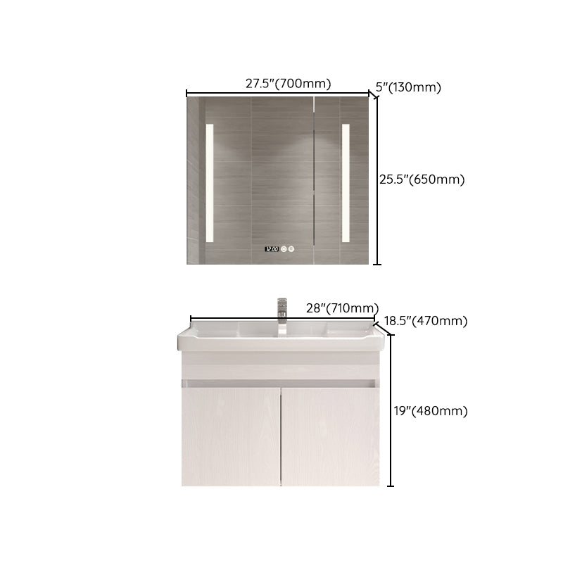 Wall Mounted Vanity White Wood Frame Rectangular 2 Doors Single Sink Vanity with Mirror Clearhalo 'Bathroom Remodel & Bathroom Fixtures' 'Bathroom Vanities' 'bathroom_vanities' 'Home Improvement' 'home_improvement' 'home_improvement_bathroom_vanities' 7276789