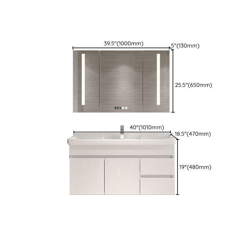 Wall Mounted Vanity White Wood Frame Rectangular 2 Doors Single Sink Vanity with Mirror Clearhalo 'Bathroom Remodel & Bathroom Fixtures' 'Bathroom Vanities' 'bathroom_vanities' 'Home Improvement' 'home_improvement' 'home_improvement_bathroom_vanities' 7276792