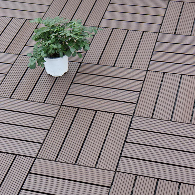 Contemporary Square Wood Tile Wire Brushed Brown Engineered Wood for Patio Garden Coffee 96.8 sq ft. - 99 Pieces Clearhalo 'Flooring 'Hardwood Flooring' 'hardwood_flooring' 'Home Improvement' 'home_improvement' 'home_improvement_hardwood_flooring' Walls and Ceiling' 7277372
