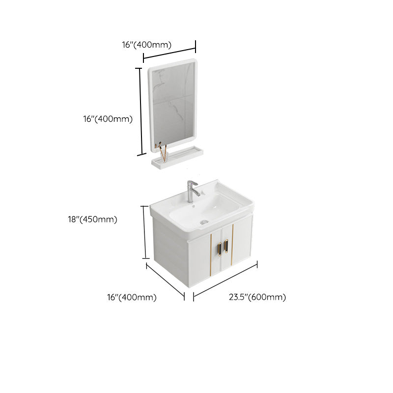 Vanity Sink White Wall Mounted Drawers Doors Faucet Ceramic Sink Vanity with Mirror Clearhalo 'Bathroom Remodel & Bathroom Fixtures' 'Bathroom Vanities' 'bathroom_vanities' 'Home Improvement' 'home_improvement' 'home_improvement_bathroom_vanities' 7277536