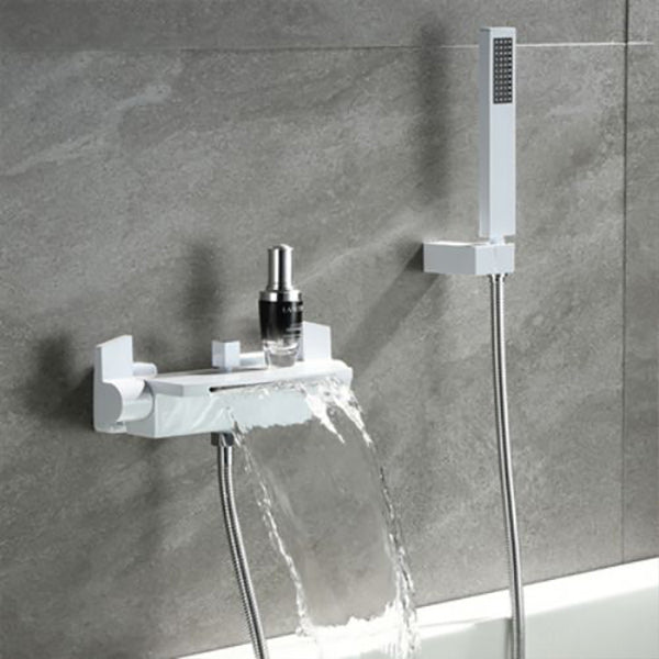 Modern Shower Faucet Brass Handheld Shower Head Wall Mounted Shower Trim White 2 Clearhalo 'Bathroom Remodel & Bathroom Fixtures' 'Home Improvement' 'home_improvement' 'home_improvement_shower_faucets' 'Shower Faucets & Systems' 'shower_faucets' 'Showers & Bathtubs Plumbing' 'Showers & Bathtubs' 7277601