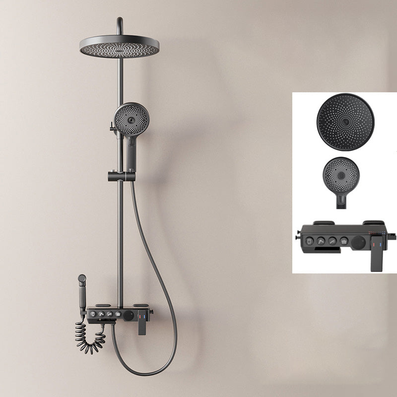 Modern Shower Set Dual Shower Head Slide Bar Included Shower Head Combo Black Temperature Control Digital Display Included Clearhalo 'Bathroom Remodel & Bathroom Fixtures' 'Home Improvement' 'home_improvement' 'home_improvement_shower_faucets' 'Shower Faucets & Systems' 'shower_faucets' 'Showers & Bathtubs Plumbing' 'Showers & Bathtubs' 7277619