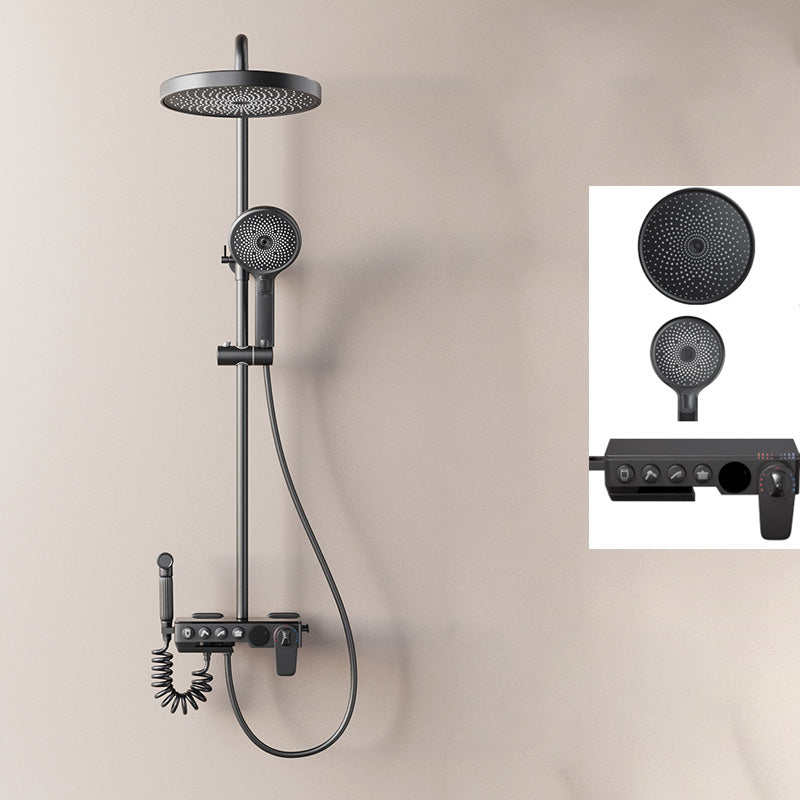 Modern Shower Set Dual Shower Head Slide Bar Included Shower Head Combo Black Thermostatic Digital Display Included Clearhalo 'Bathroom Remodel & Bathroom Fixtures' 'Home Improvement' 'home_improvement' 'home_improvement_shower_faucets' 'Shower Faucets & Systems' 'shower_faucets' 'Showers & Bathtubs Plumbing' 'Showers & Bathtubs' 7277621