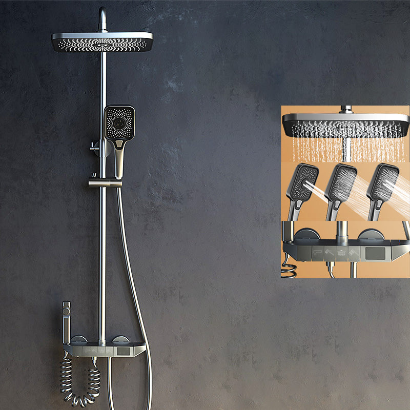 Modern Dual Shower Head Adjustable Spray Pattern Wall Mounted Shower System Grey Clearhalo 'Bathroom Remodel & Bathroom Fixtures' 'Home Improvement' 'home_improvement' 'home_improvement_shower_faucets' 'Shower Faucets & Systems' 'shower_faucets' 'Showers & Bathtubs Plumbing' 'Showers & Bathtubs' 7277635