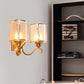Translucent Glass Cylinder Sconce Lighting Vintage 1/2-Light Corner Wall Lamp Fixture in Gold with Curved Arm 2.0 Gold Clearhalo 'Wall Lamps & Sconces' 'Wall Lights' Lighting' 727793