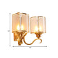 Translucent Glass Cylinder Sconce Lighting Vintage 1/2-Light Corner Wall Lamp Fixture in Gold with Curved Arm Clearhalo 'Wall Lamps & Sconces' 'Wall Lights' Lighting' 727797