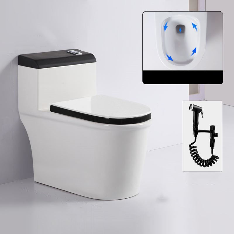 Traditional Ceramic Toilet Bowl Floor Mount Urine Toilet for Bathroom Black White Toilet with Sprayer Clearhalo 'Bathroom Remodel & Bathroom Fixtures' 'Home Improvement' 'home_improvement' 'home_improvement_toilets' 'Toilets & Bidets' 'Toilets' 7277972