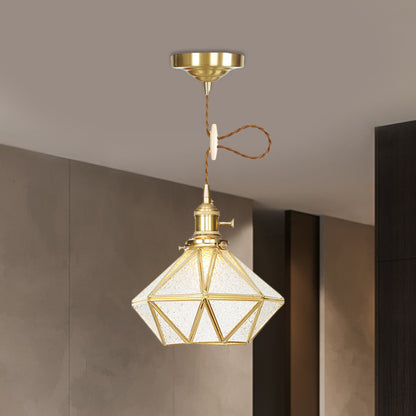 1 Head Pendant Light Traditional Bedside Suspension Lamp with Diamond Clear Water Glass Shade in Gold Gold A Clearhalo 'Ceiling Lights' 'Glass shade' 'Glass' 'Pendant Lights' 'Pendants' Lighting' 727803