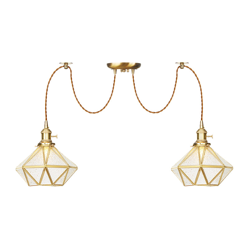 Gold 2/3/4 Heads Multiple Hanging Light Traditional Clear Water Glass Diamond Swag Pendant Lamp Fixture Clearhalo 'Ceiling Lights' 'Glass shade' 'Glass' 'Pendant Lights' 'Pendants' Lighting' 727821