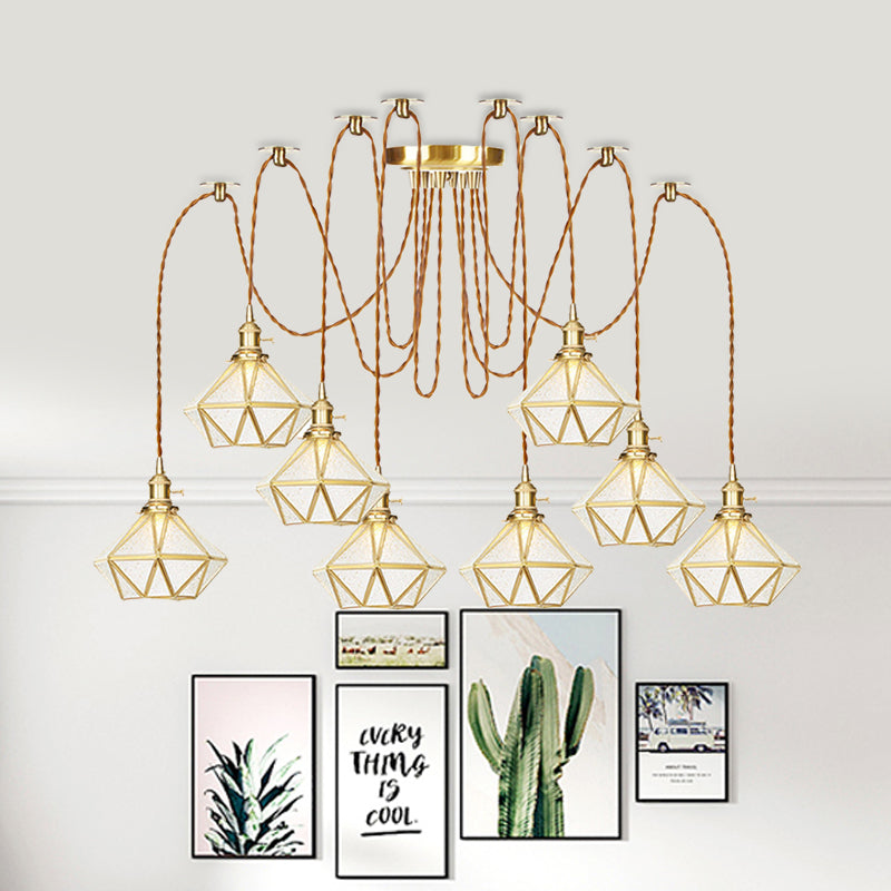 Gold 2/3/4 Heads Multiple Hanging Light Traditional Clear Water Glass Diamond Swag Pendant Lamp Fixture Clearhalo 'Ceiling Lights' 'Glass shade' 'Glass' 'Pendant Lights' 'Pendants' Lighting' 727839