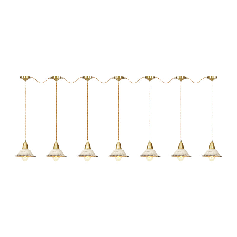 Traditional Scalloped Multiple Hanging Light 3/5/7-Bulb Ceramics Suspension Lamp in Gold with Series Connection Design Clearhalo 'Ceiling Lights' 'Pendant Lights' 'Pendants' Lighting' 727891