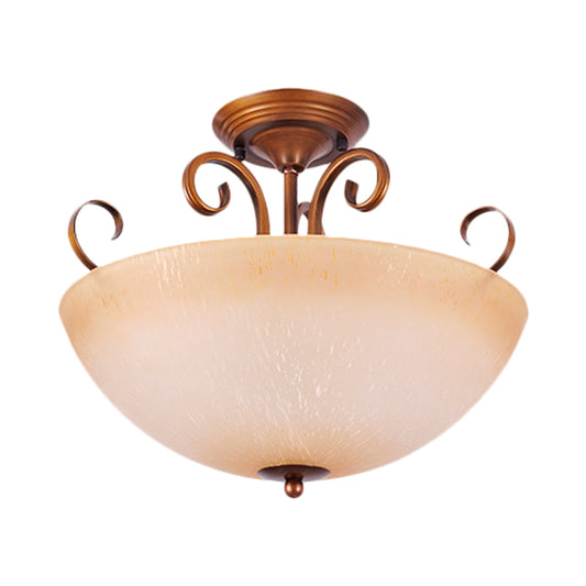 Beige Glass Bowl/Bell Semi Mount Lighting Country Style 3-Light Living Room Ceiling Light Fixture Clearhalo 'Ceiling Lights' 'Chandeliers' 'Close To Ceiling Lights' 'Close to ceiling' 'Glass shade' 'Glass' 'Pendant Lights' 'Semi-flushmount' Lighting' 727906