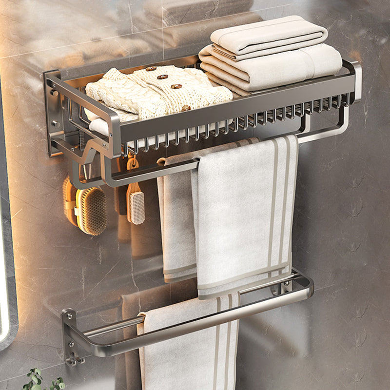 Modern Bathroom Hardware Set Grey Metal Bathroom Accessory Kit Anti-corrosion Towel Rack with Towel Bar Clearhalo 'Bathroom Hardware Sets' 'Bathroom Hardware' 'Bathroom Remodel & Bathroom Fixtures' 'bathroom_hardware_sets' 'Home Improvement' 'home_improvement' 'home_improvement_bathroom_hardware_sets' 7279079